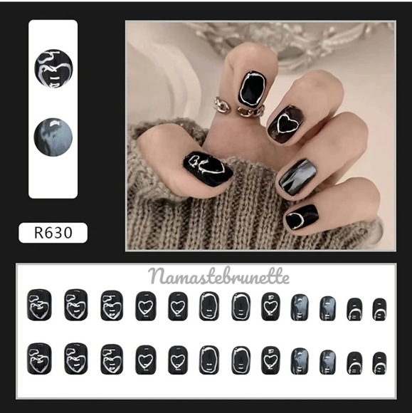 2/$16 Black Silver Hearts Press On Nails - Picture 5 of 14